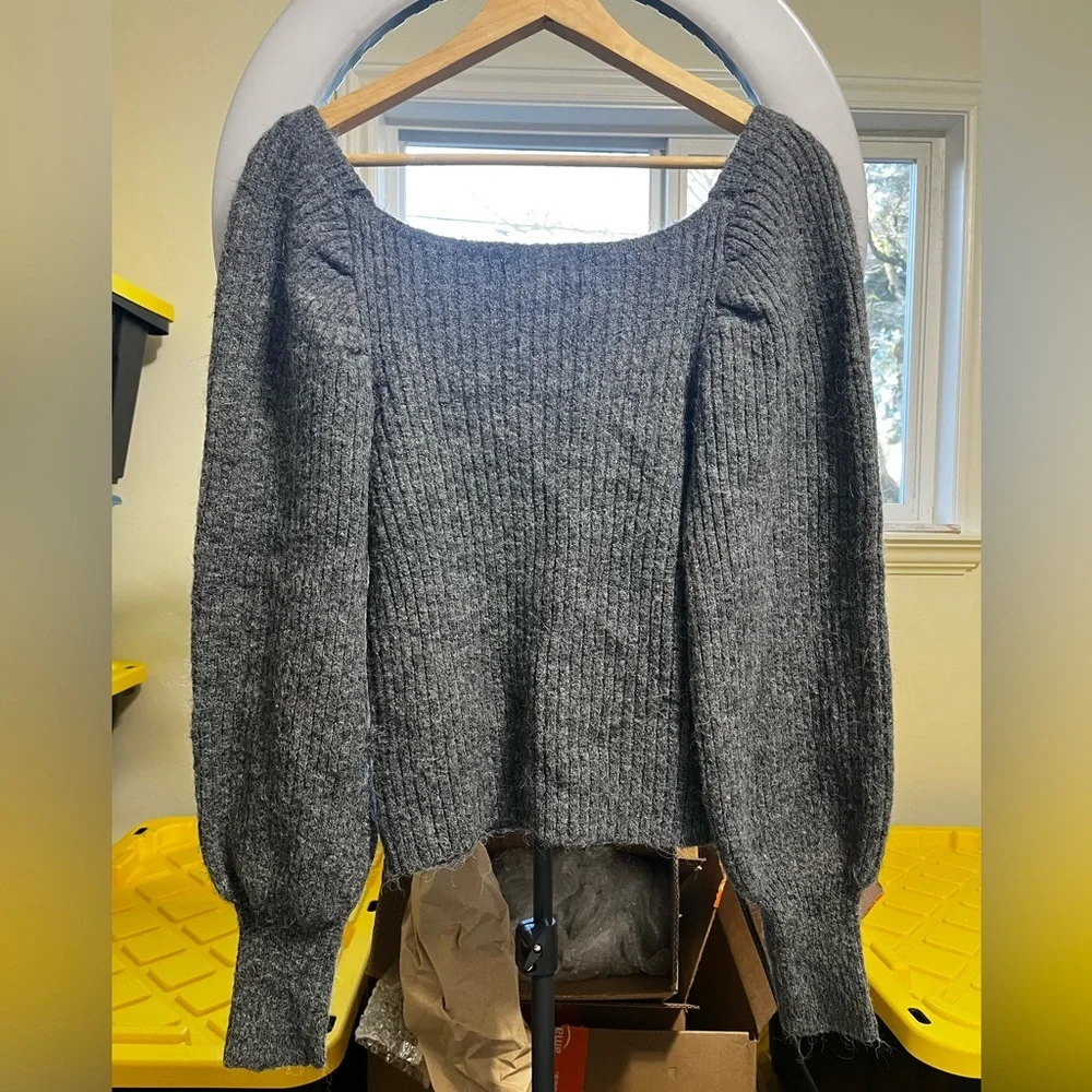 Rebecca Minkoff Grey Wool Puff Sleeve Pixi Sweater - Picture 12 of 15